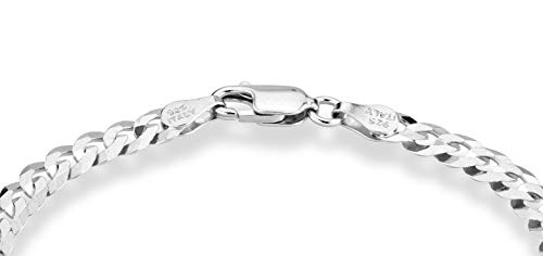 Miabella 925 Sterling Silver Italian Diamond-Cut Cuban Link Curb Chain Bracelet for All Ages, Perfect for Gifts, Availab