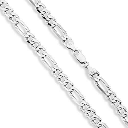 Miabella Italian 925 Sterling Silver Diamond-Cut Figaro Link Chain Necklace for Men, Made in Italy  
Miabella Italian 92