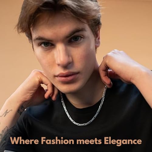 QUADRI Figaro 925 Sterling Silver Diamond-Cut Chain for Men, 16-30 Inch Necklace, Italian Made Gift Box Included