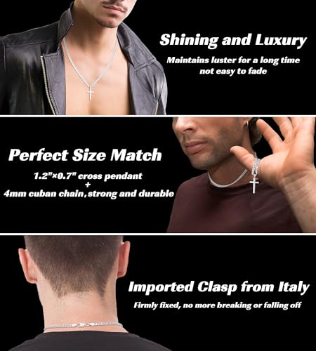Eterjew Italian 925 Sterling Silver Cross Necklace for Men and Boys, Durable 18k Gold Over Sterling Silver Cross Necklac