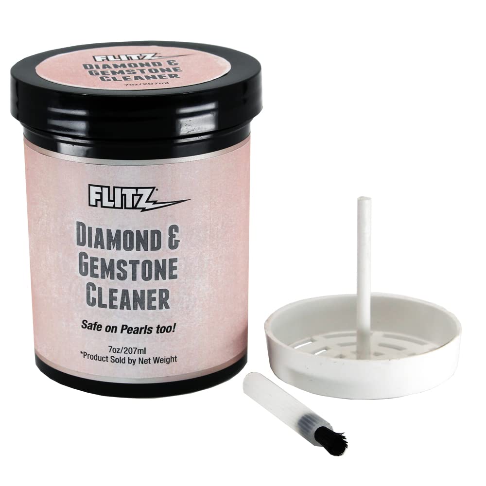Flitz Diamond and Gemstone Cleaner Dip Jar - 7oz USA-Made Ring Cleaning Kit for Gold & Sterling Silver Jewelry - Tool wi
