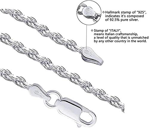 Savlano 925 Sterling Silver 6mm Solid Italian Rope Diamond Cut Twist Link Chain Necklace for Men & Women - Made in Italy