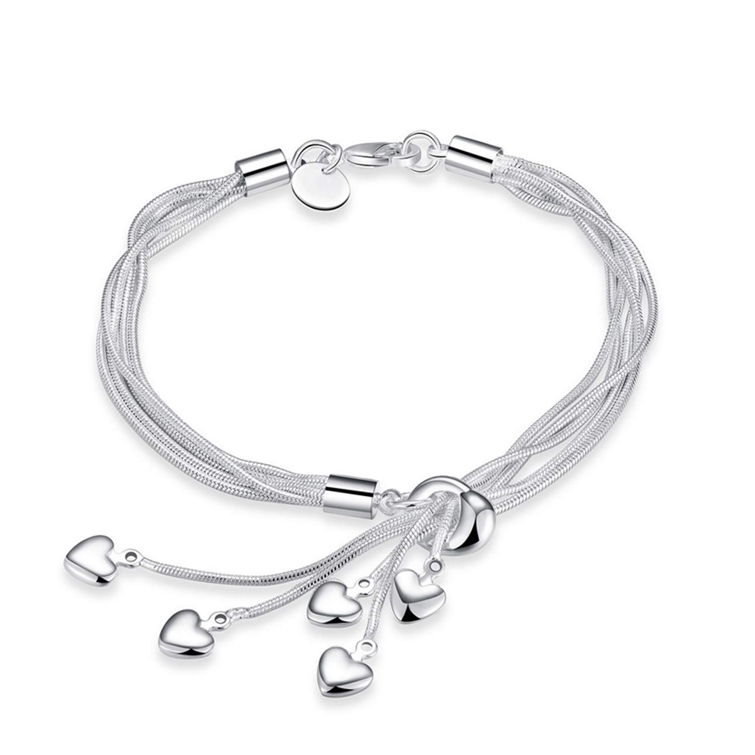 SOSUO 925 Sterling Silver Five-Line Chain with Five-Heart Bracelet for Women Occasions
| SOSUO 925 Sterling Silver Five