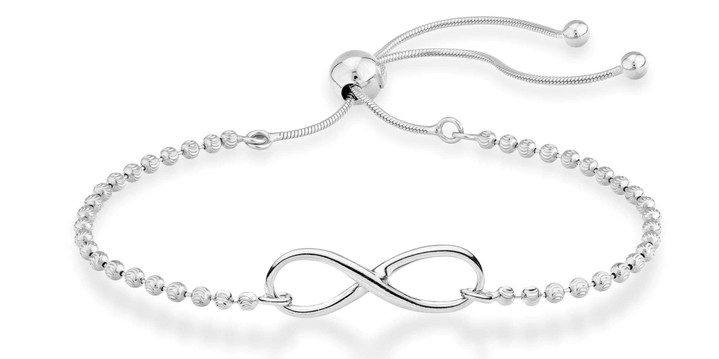 Miabella Women's Sterling Silver or 18Kt Yellow Gold Over Silver Infinity Adjustable Bolo Beaded Ball Chain Bracelet, Ma
