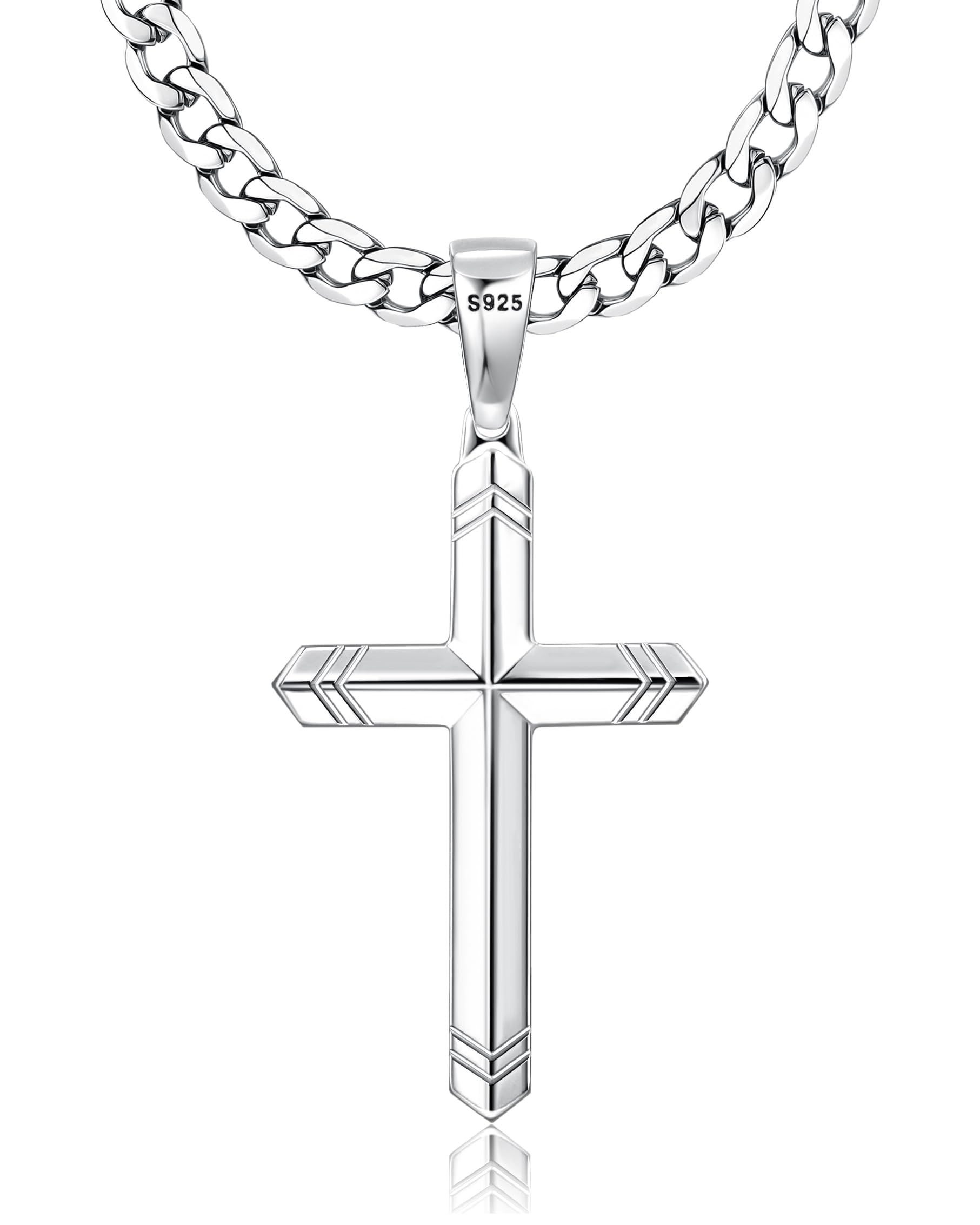 Besteel 925 Sterling Silver Cross Necklace for Men and Women, Durable Stainless Steel Diamond Cut Cuban Link Curb Chain,