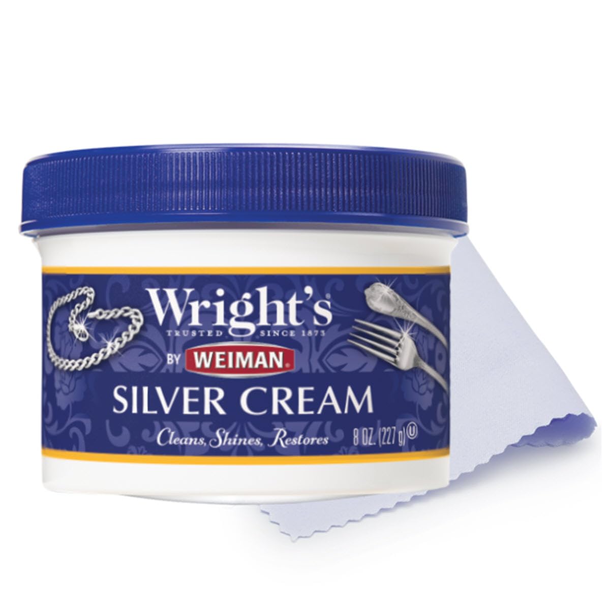 Wright's by Weiman Silver Cleaner and Polish Cream with Polishing Cloth | Ammonia-Free | Gently Clean & Remove Tarnish w