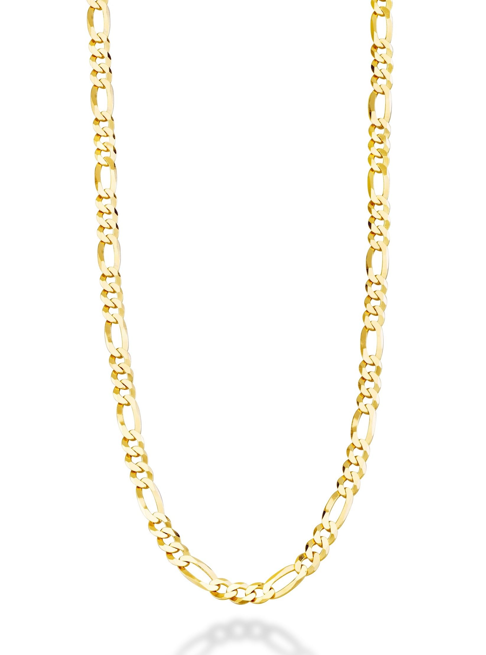 Miabella Solid 18K Gold Over Sterling Silver Italian 5mm Diamond-Cut Figaro Link Chain Necklace for All Ages, Versatile