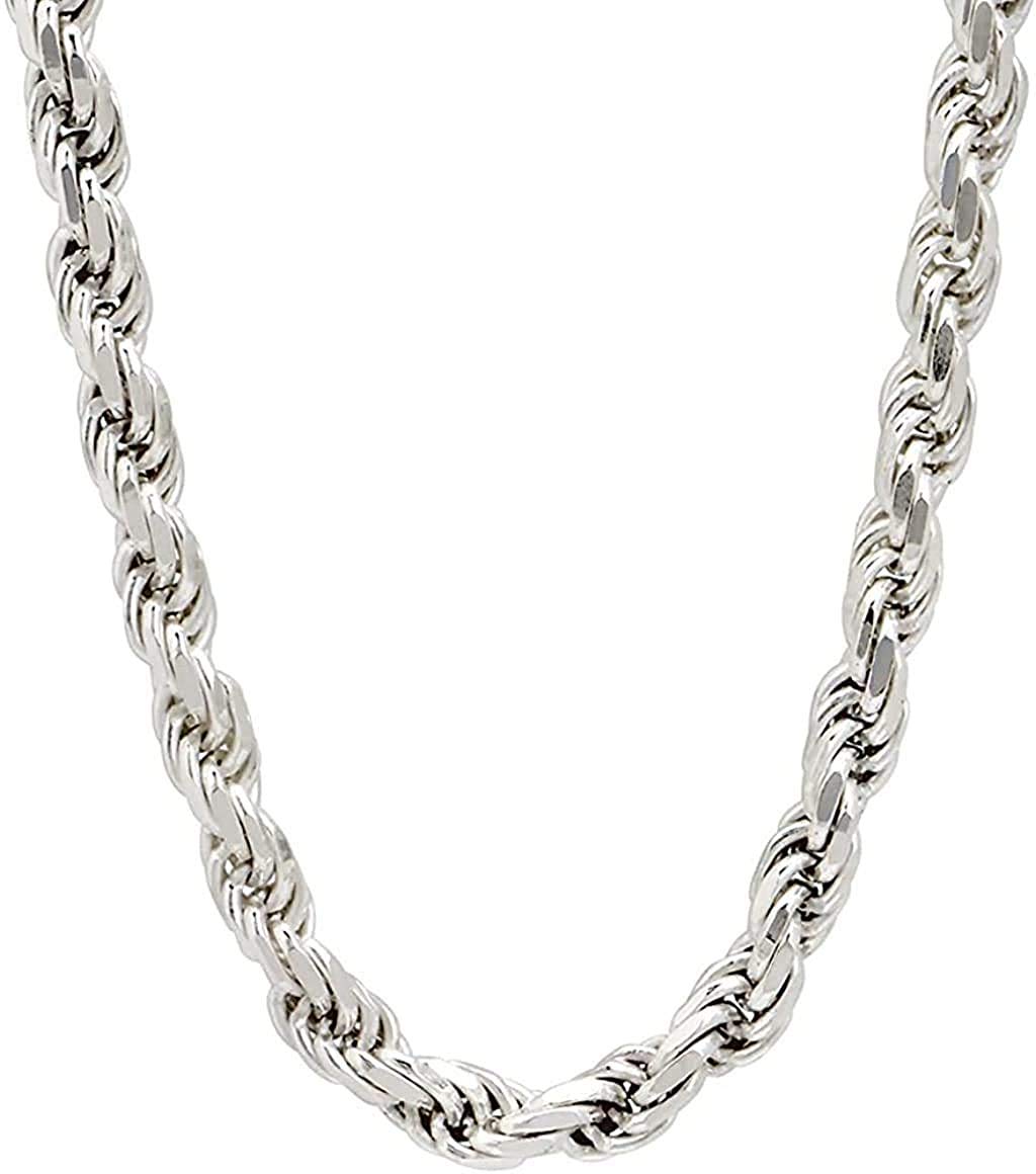 Savlano 925 Sterling Silver 6mm Solid Italian Rope Diamond Cut Twist Link Chain Necklace for Men & Women - Made in Italy