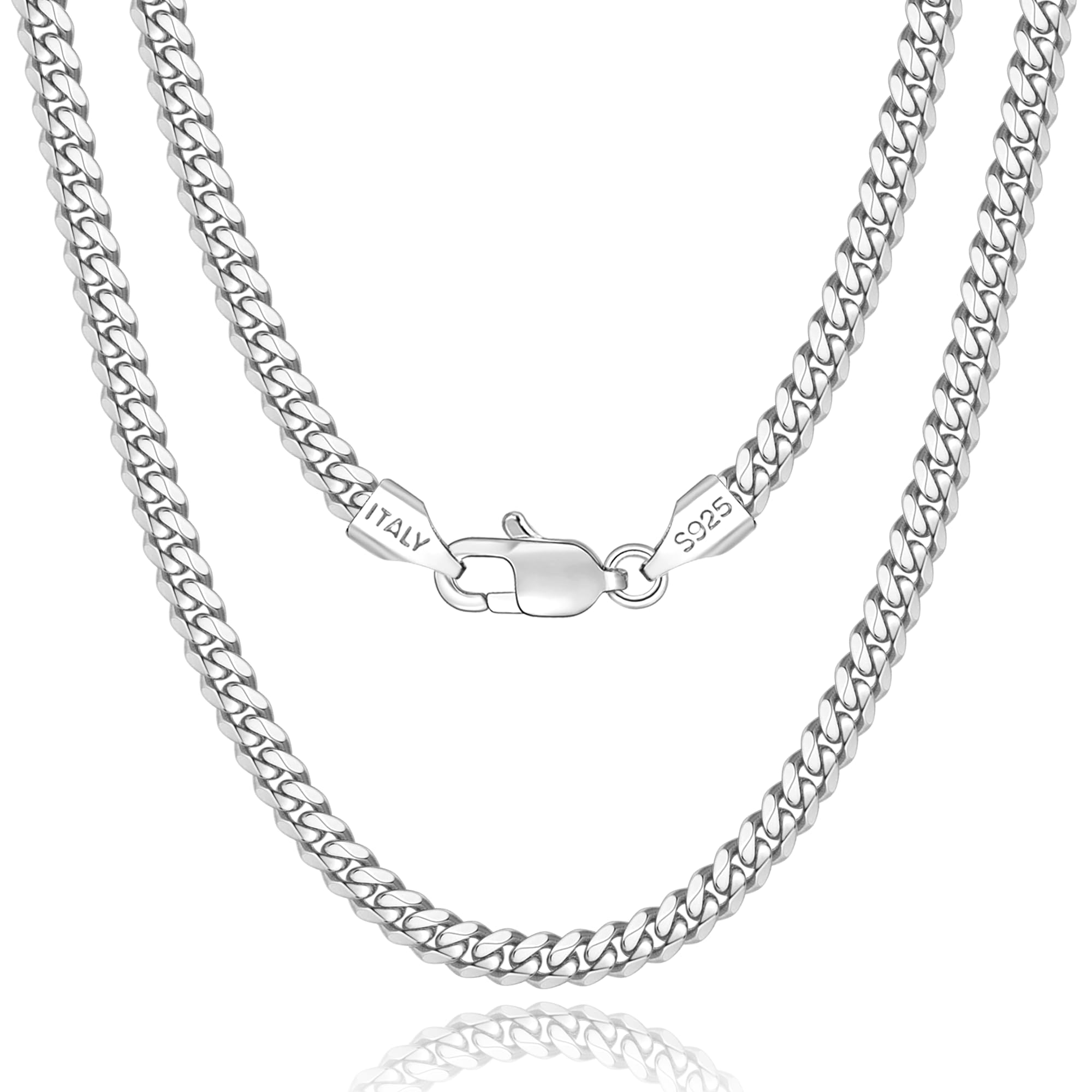 Fasongo 18K Over 925 Sterling Silver Solid Chain Necklace for Men & Women, Hip-Hop & Cool Style, 16-26 Inch
