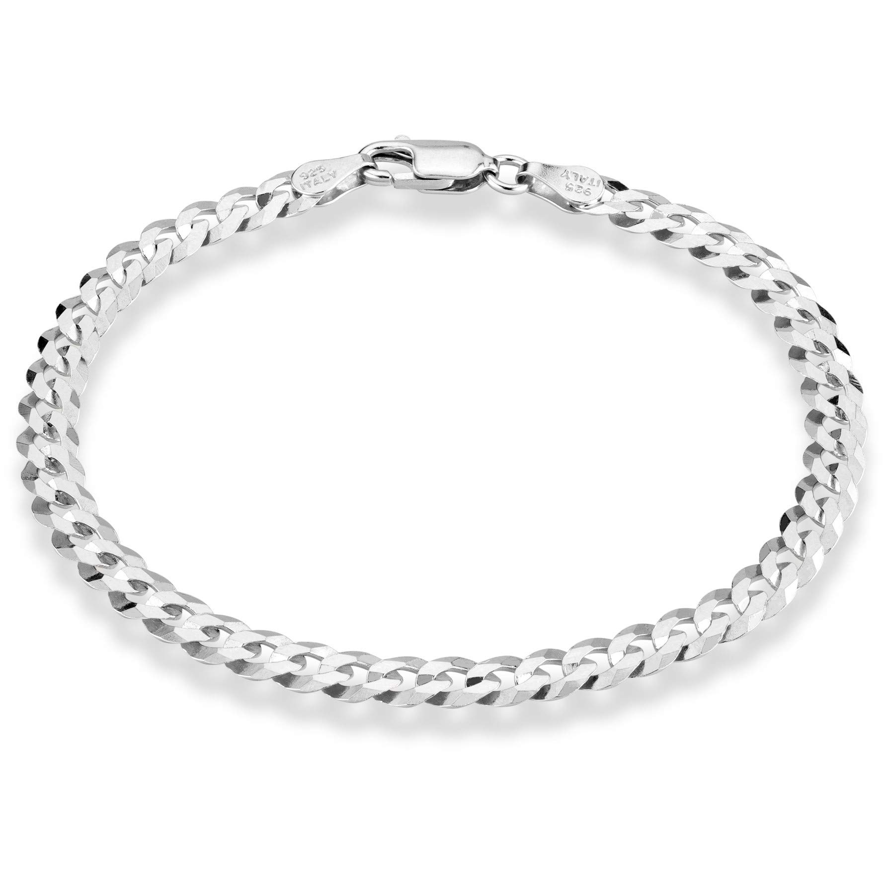 Miabella 925 Sterling Silver Italian Diamond-Cut Cuban Link Curb Chain Bracelet for All Ages, Perfect for Gifts, Availab