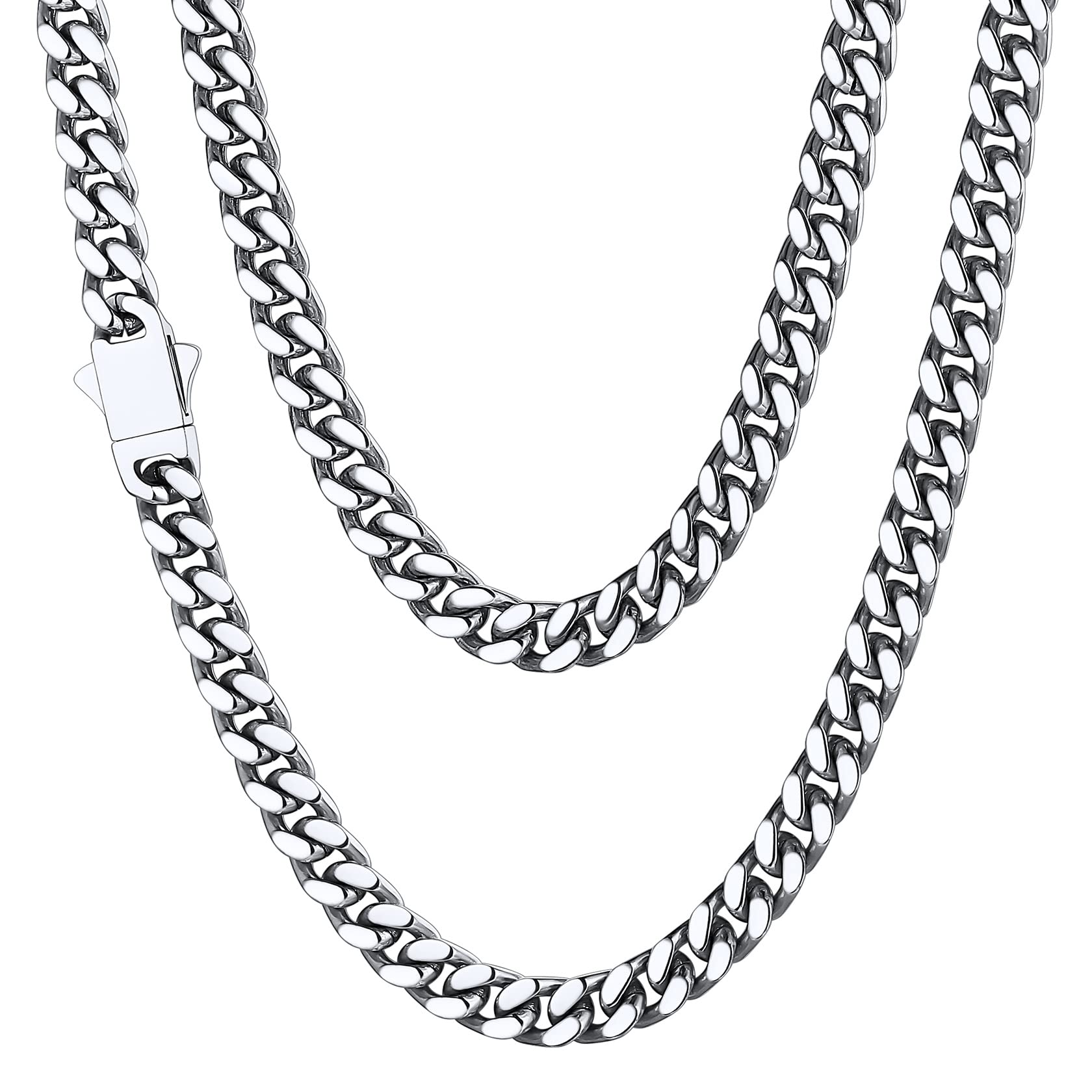ChainsHouse Black Stainless Steel Mens Cuban Link Chain Necklace, No Tarnish & Durable, 18K Gold Finish, 5mm/7mm/9mm/12m