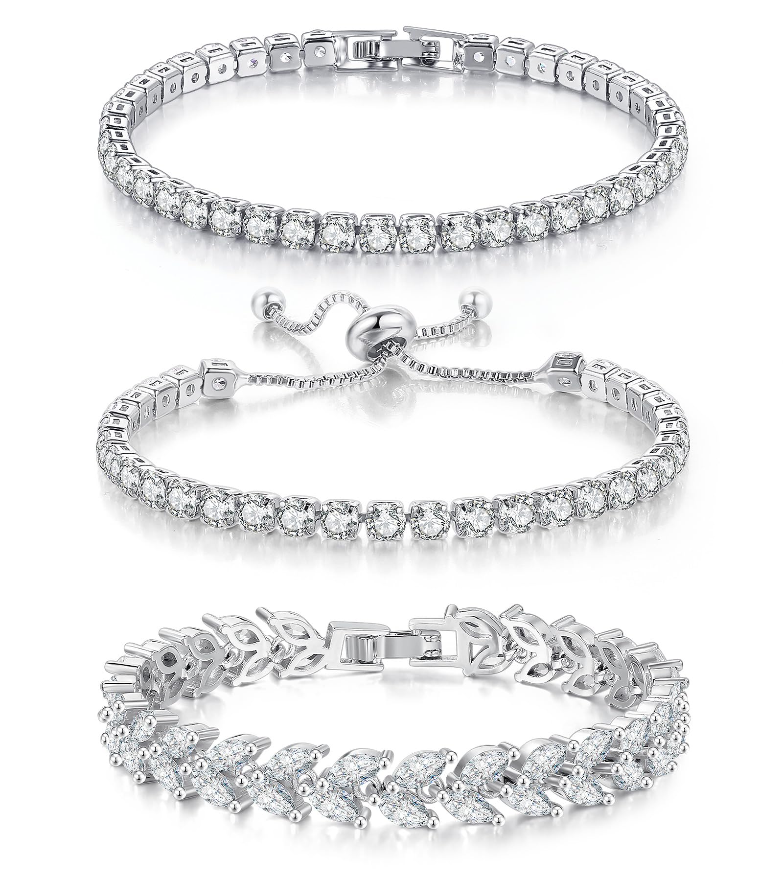 GEMOSA 14K Gold Plated Marquise Cubic Zirconia Tennis Bracelet Set for Women Adjustable Stackable Fashion Jewelry
GEMOSA